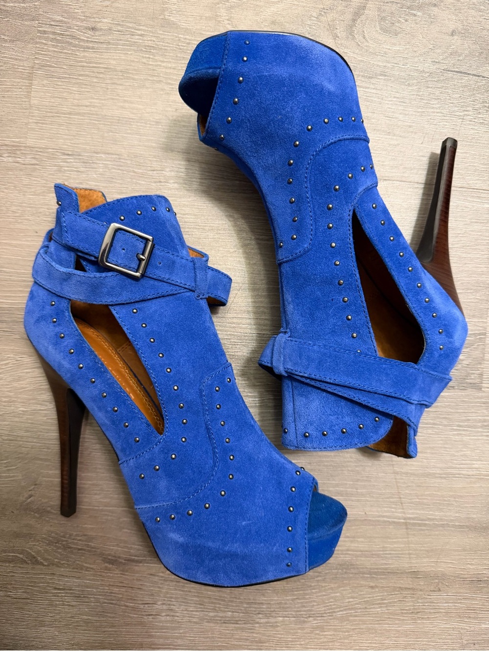 Colin Stuart Royal Blue Suede Peep-Toe Stiletto Booties